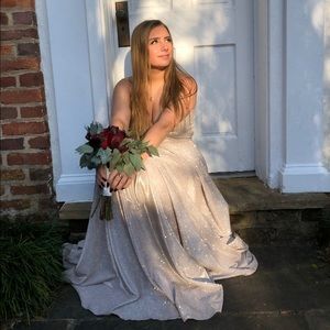 formal glitter lace-up dress